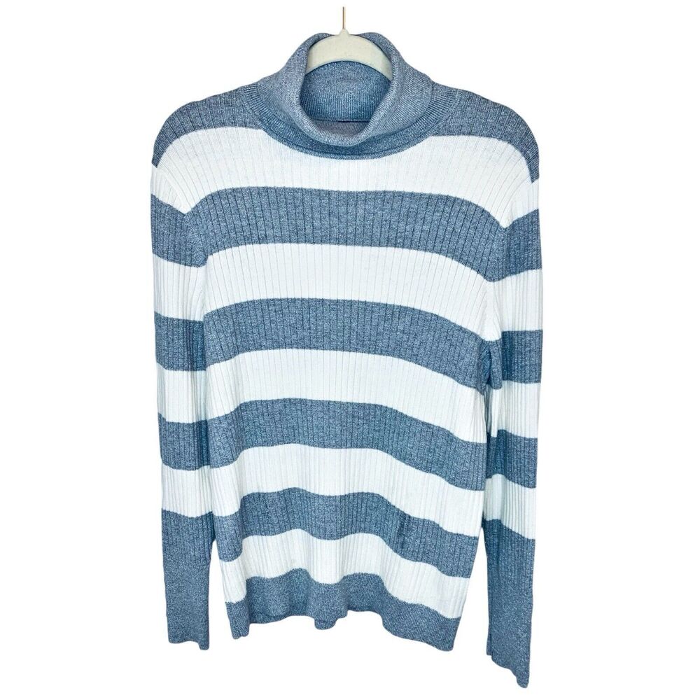 Talbots Button Cuff Ribbed‎ Turtleneck Sweater XL Petite XLP Gray Silver White